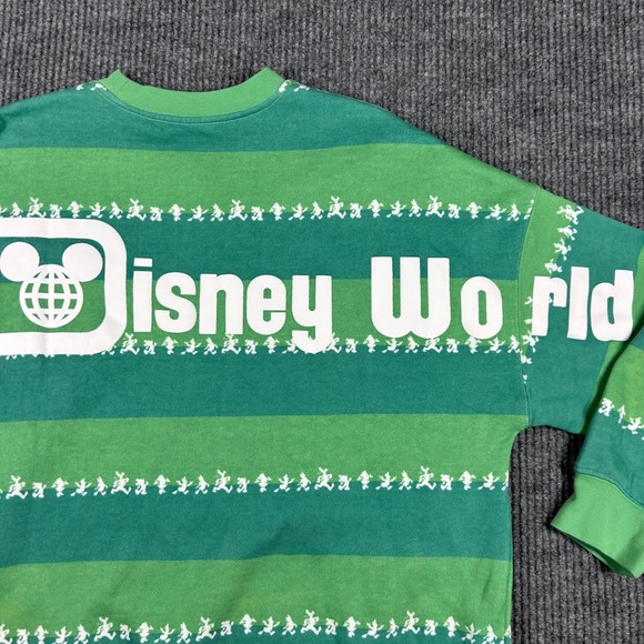 Disney Tops - Disney Sweatshirt Women's M World Spirit Jersey Green Striped‎ Mickey Mouse